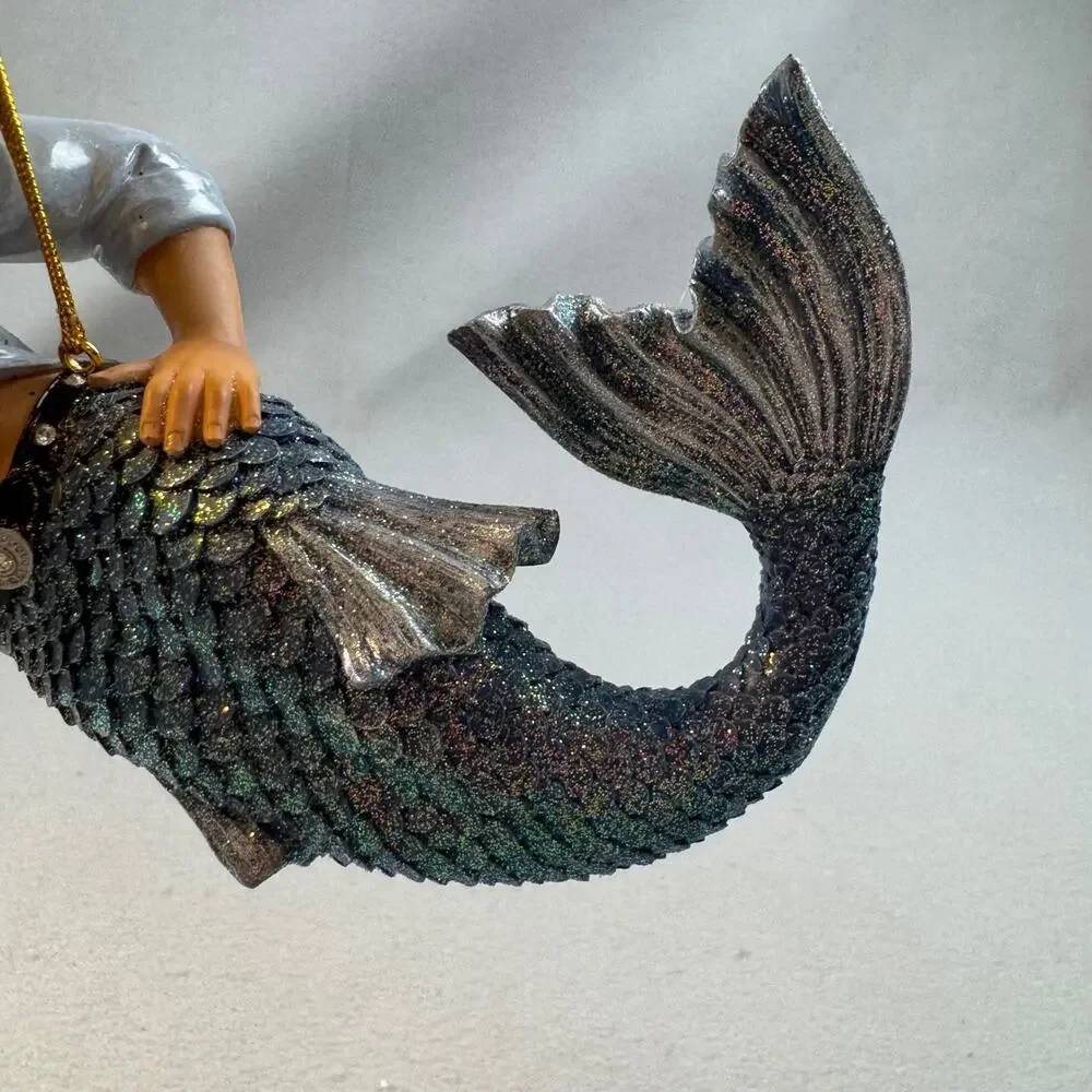 December Diamonds Triton Merman Ornament w Box Blue Silver Glitter Tail 55-90791
